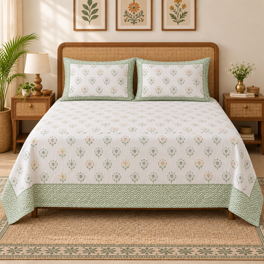 Bindu Green bedsheet front view