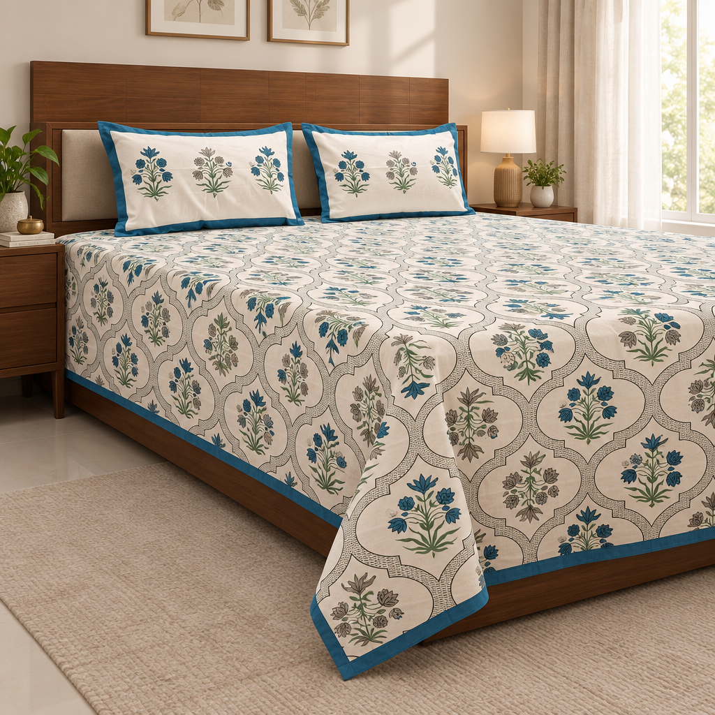 Abhilasha-Blue | Everday 100% Cotton | King Size Bedsheet