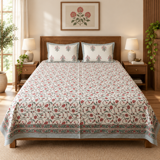 Fursat Pink Floral cotton bedsheet