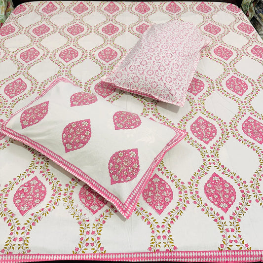 Chaapa Pink and Green cotton bedsheet, view 2