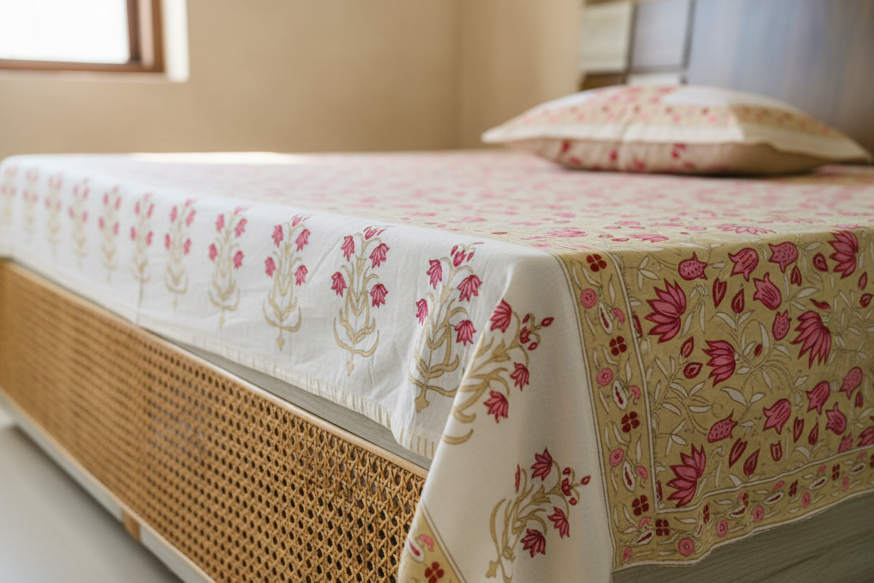parag -cream and pink | Everyday 100%cotton bedsheet| king size