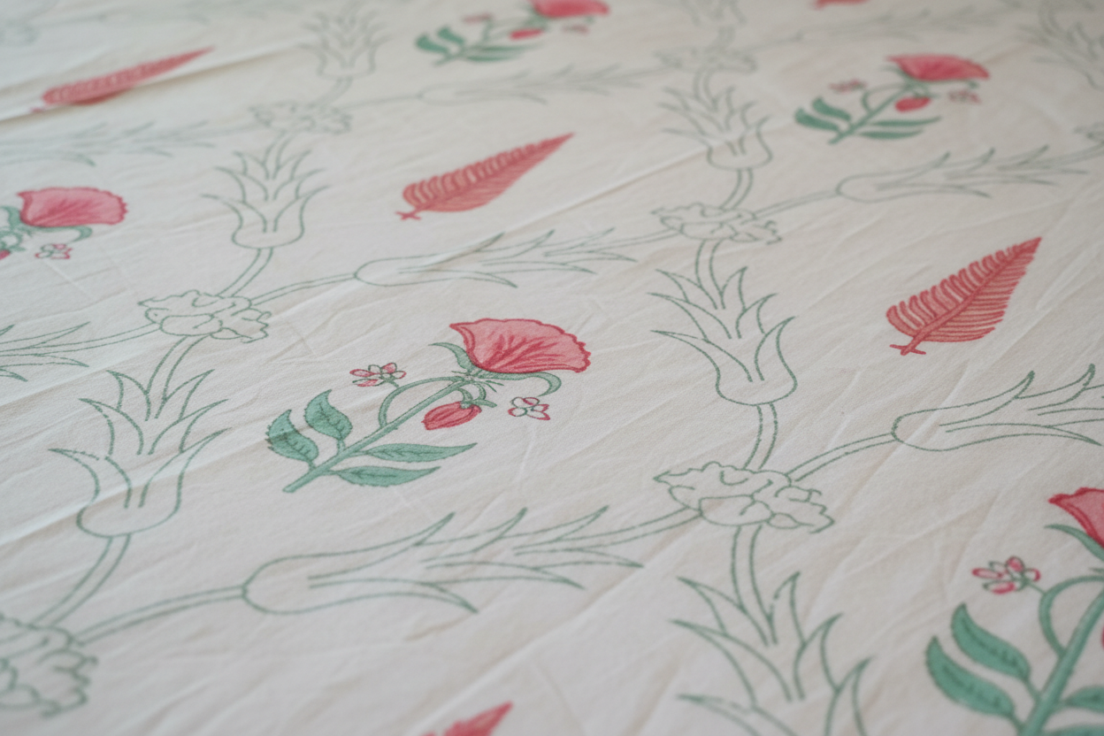 Pushpa -  peach and sage green bedsheet