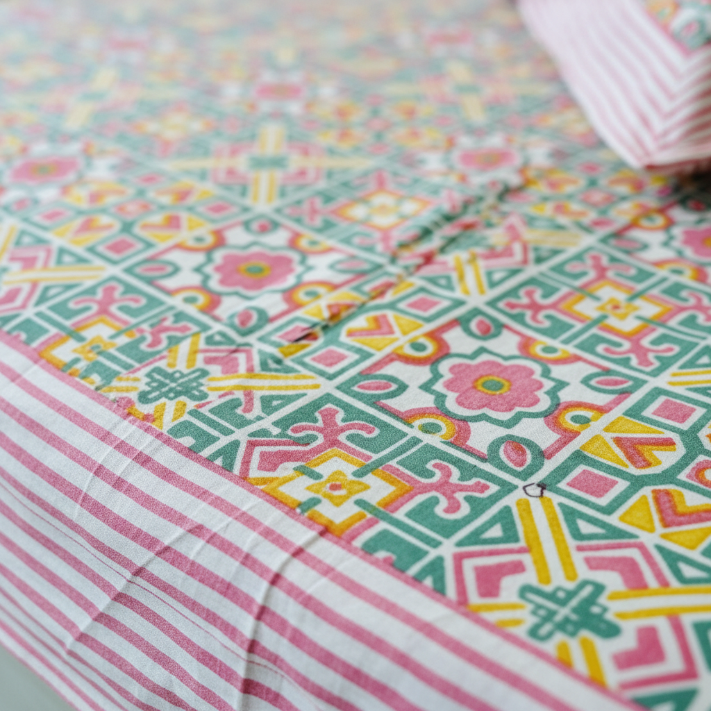 Thyor - Multi Color| Percale Cotton |Hand Block Bedsheet