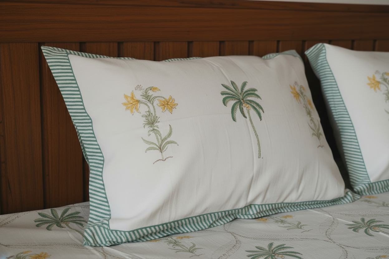 Mughal Kali - Palm Tree and Yellow Flower Everyday Cotton Bedsheet