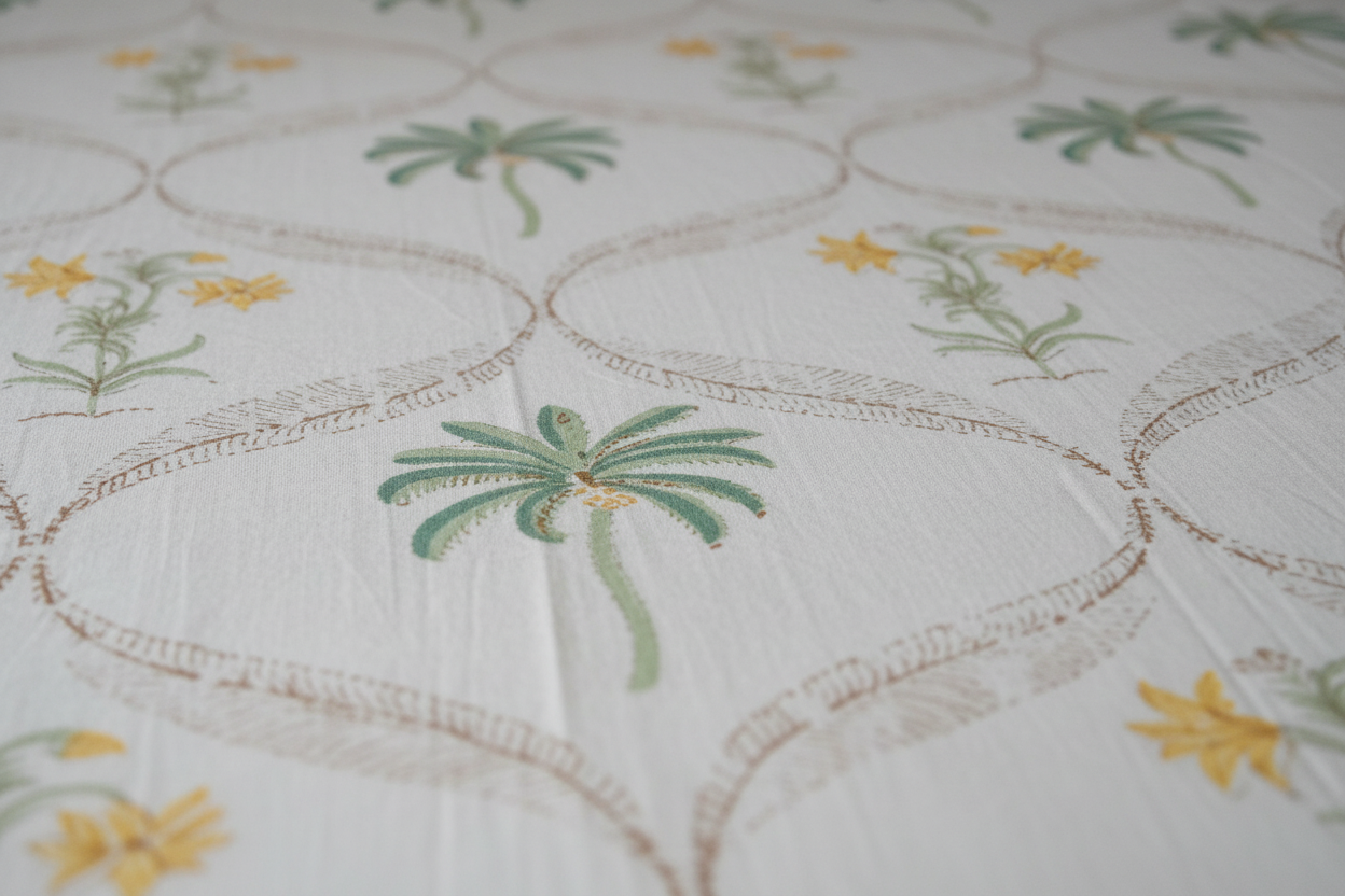 Mughal Kali - Palm Tree and Yellow Flower Everyday Cotton Bedsheet