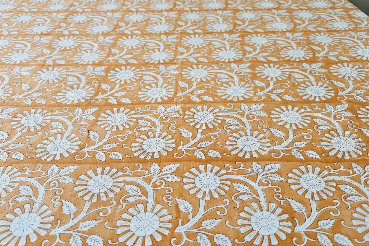 Close-up Print Detail - Peach & White Floral Block Print