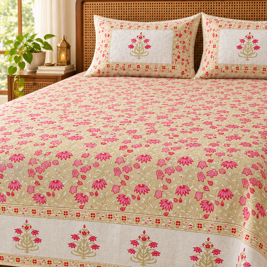 Close-up view of the Parag bedsheet print and fabric