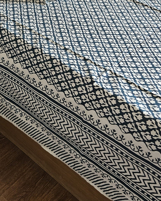 Bagru Boota Blue cotton bedsheet, view 2