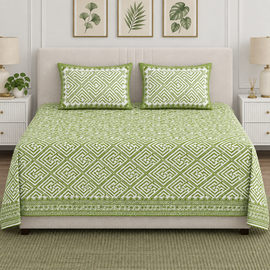 Jaamiti - green and white | Everyday 100% cotton | Super king size