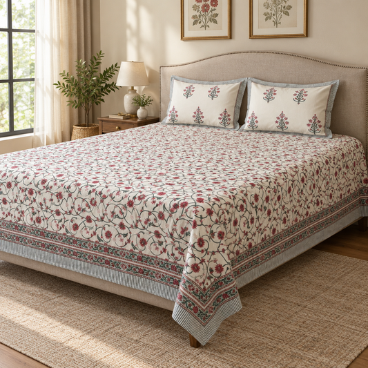 Fursat Pink Floral cotton bedsheet, view 2