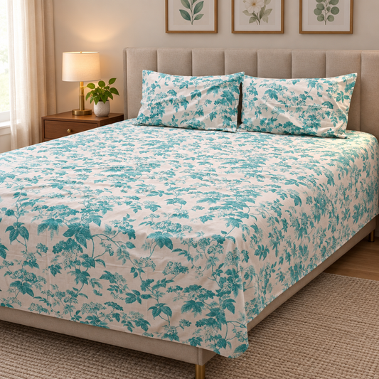 Aasma Blue cotton bedsheet, view 2