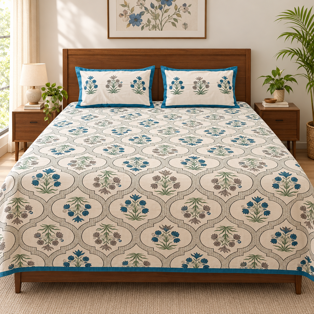 Abhilasha-Blue | Everday 100% Cotton | King Size Bedsheet