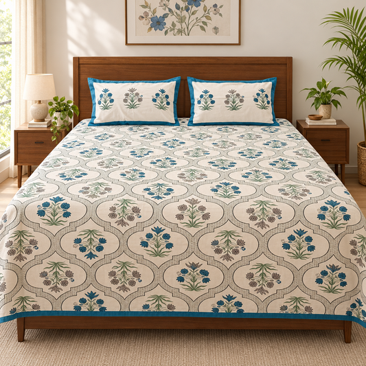 Abhilasha-Blue | Everday 100% Cotton | King Size Bedsheet