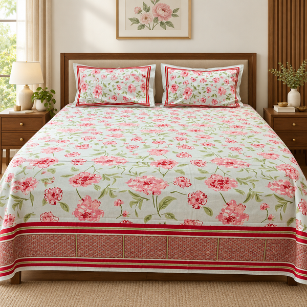 Kushi - Floral | Discharge Print Bedsheet | Super King
