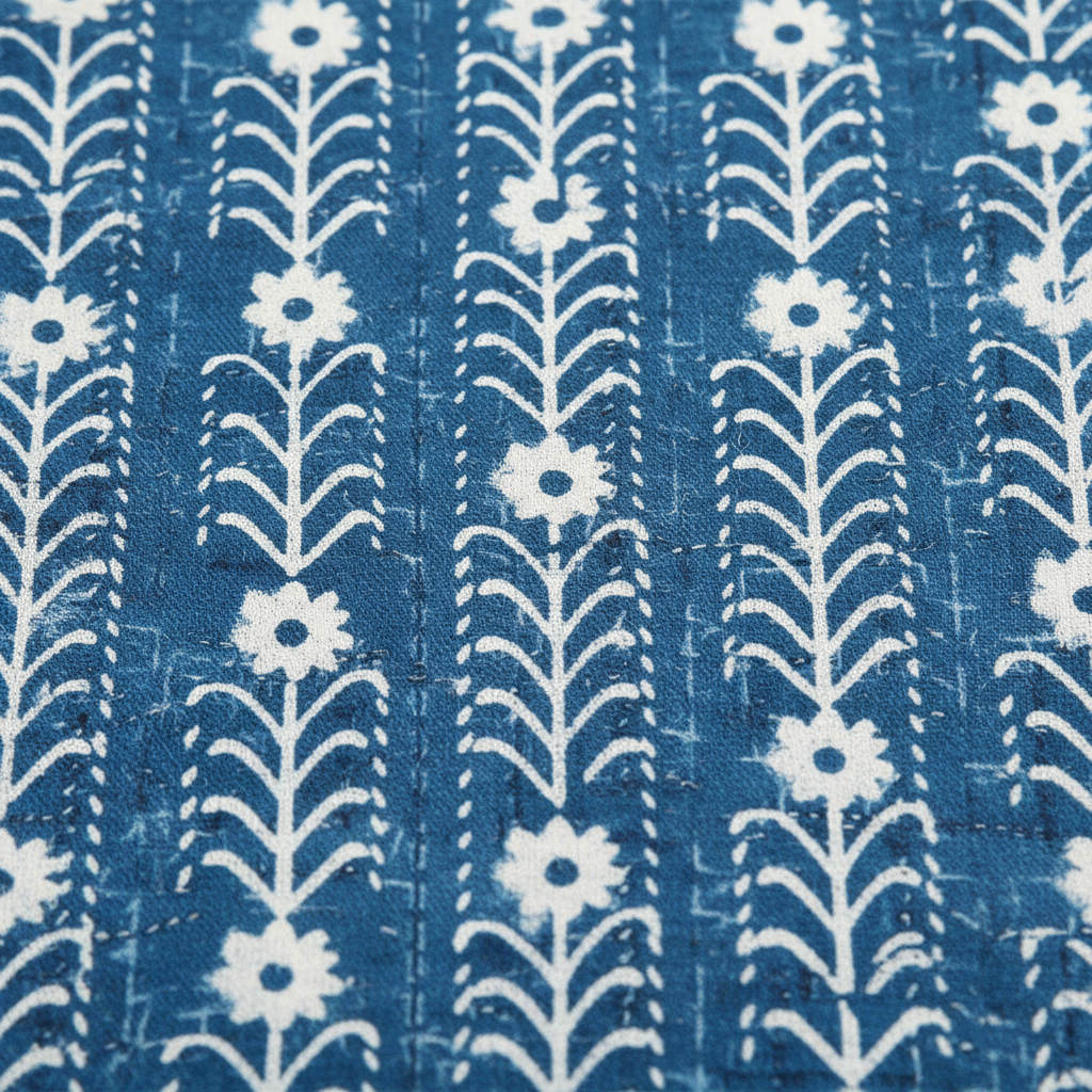 Extreme Close-up Nutan Blue Print Detail