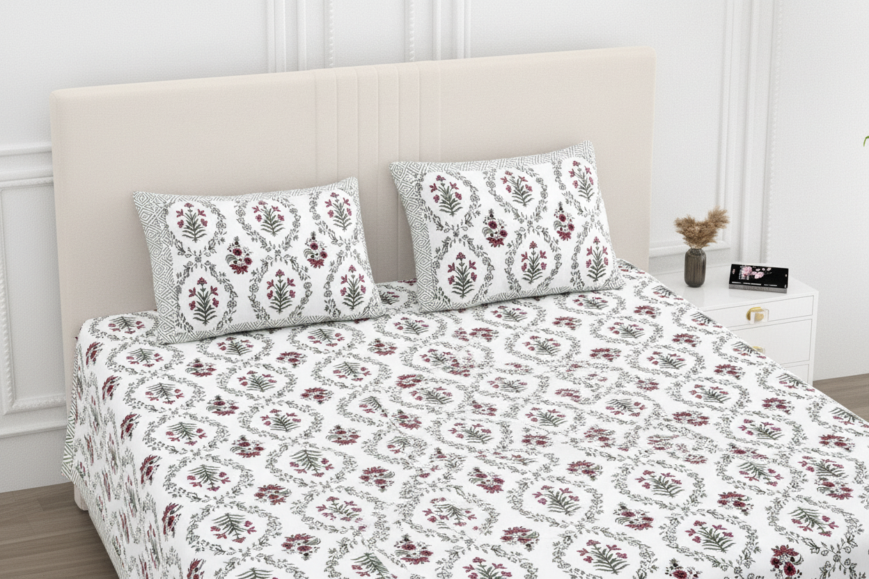 Bichona - Red |Everyday 100% cotton Bedsheet| Super King Size