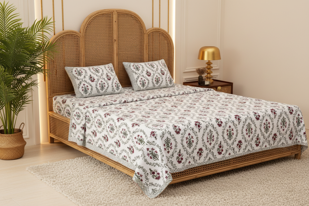 Bichona - Red |Everyday 100% cotton Bedsheet| Super King Size