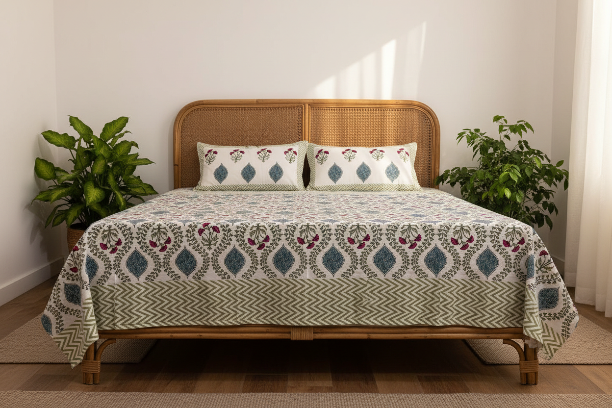 Megha - Dark blue and red |Everyday 100% cotton bedsheet |king size