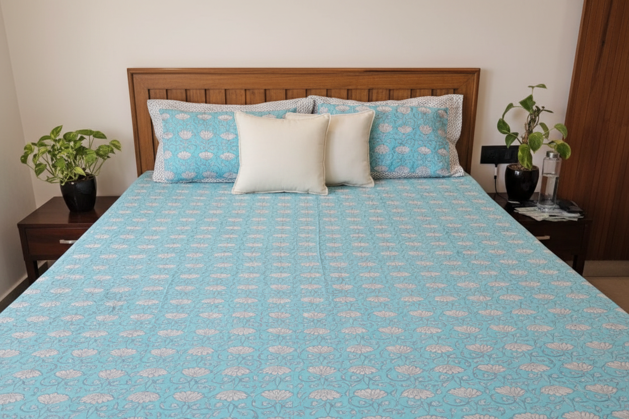 Aashima Blue | Arka Luxe Cotton Bedsheet Set 500TC|Super king size