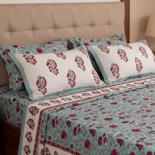 Full Bed with Block Print Bedsheet