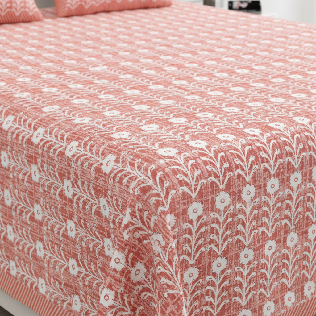 Nutan - peach and white colour | Everyday 100%cotton bedsheet |Super king