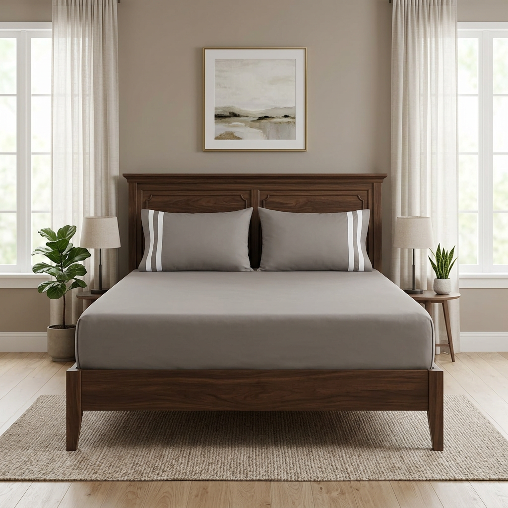 Grey bedsheet straight front view without a top sheet