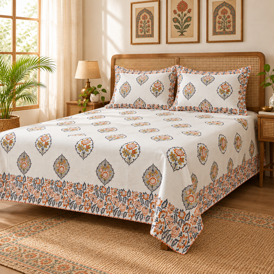 Gulab Orange cotton bedsheet, view 2