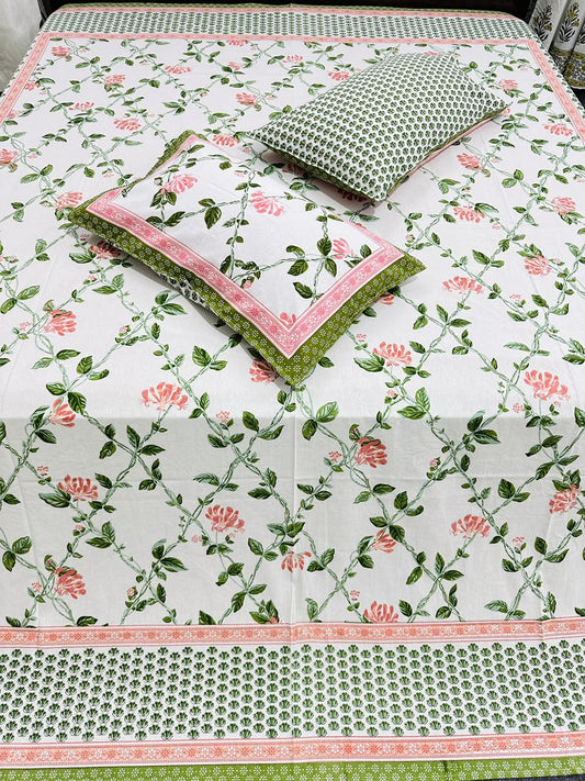 gulmohar- pink and green |Every day 100% cotton bedsheet | king size