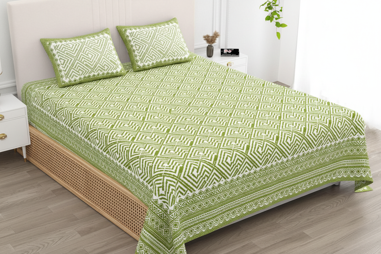 Jamiti - green and white | Everyday 100% cotton | Super king size