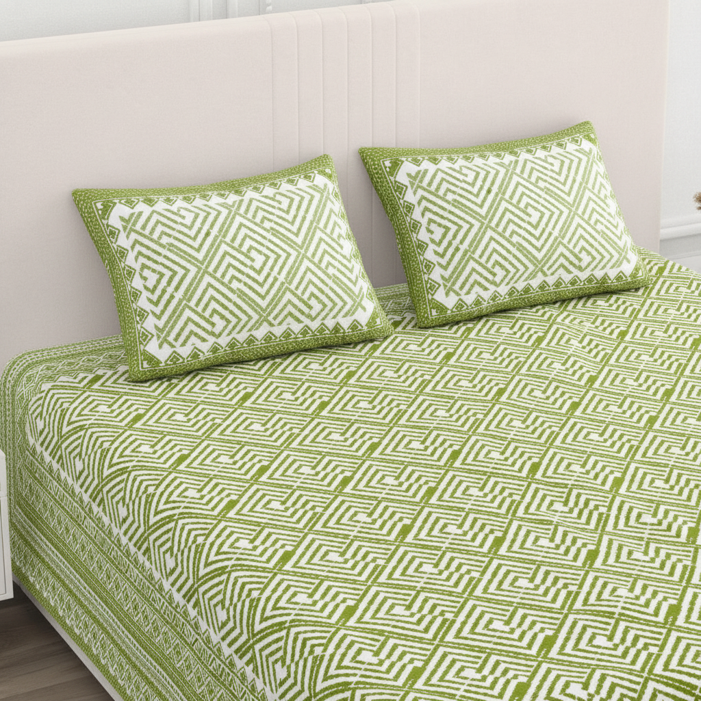 Jamiti - green and white | Everyday 100% cotton | Super king size