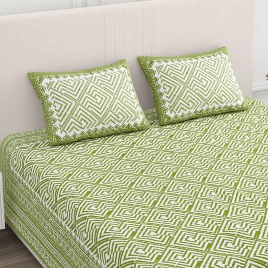 Jamiti - green and white | Everyday 100% cotton | Super king size