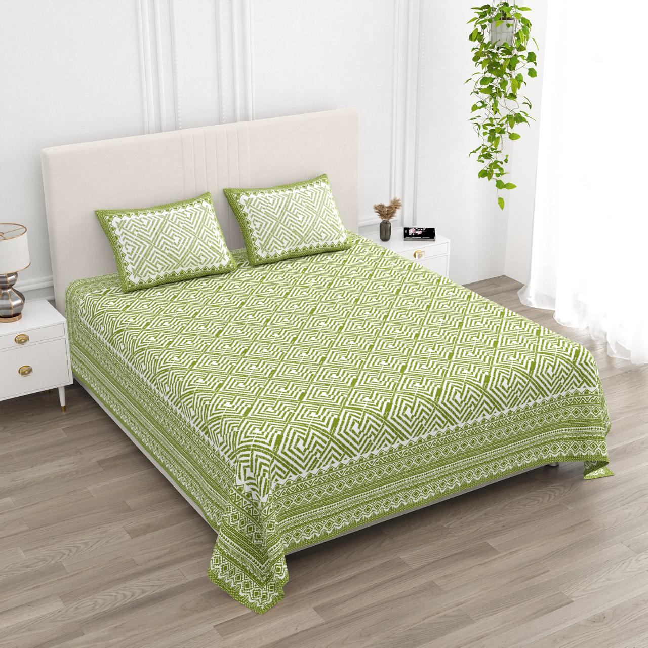 Jamiti - green and white | Everyday 100% cotton | Super king size