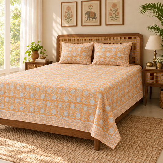 Kalakriti Peach bedsheet side view