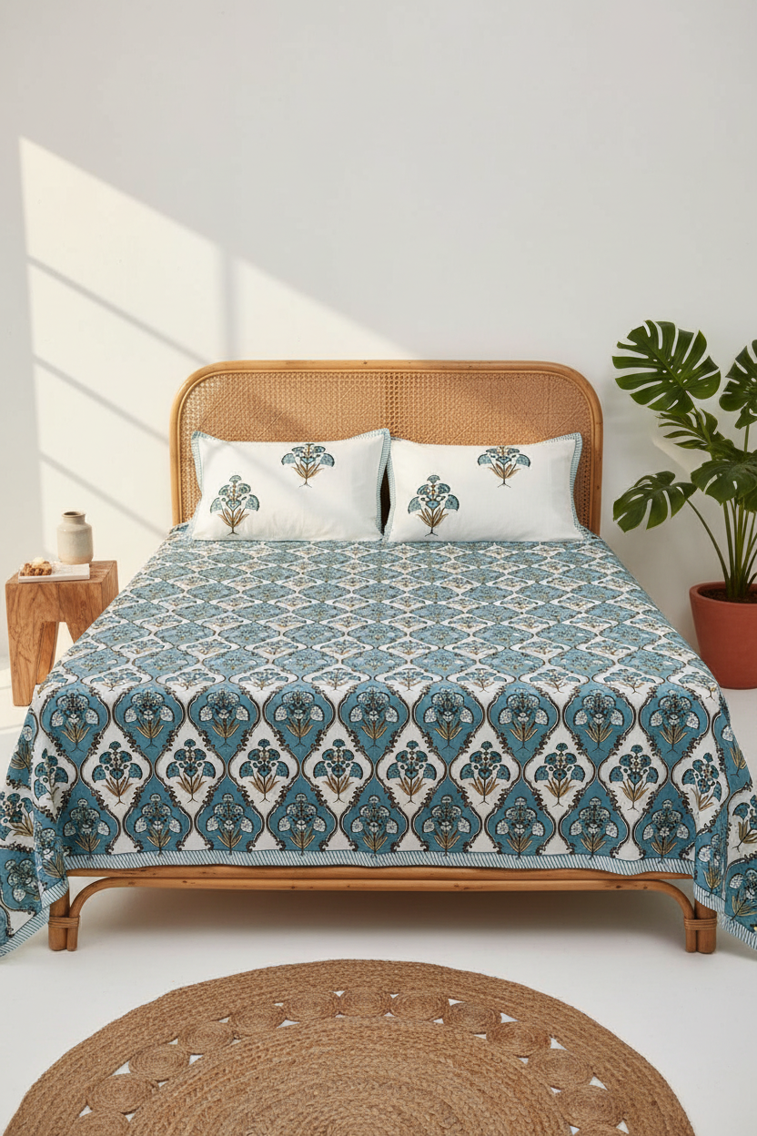 Kamli Bedsheet on Cane Bed