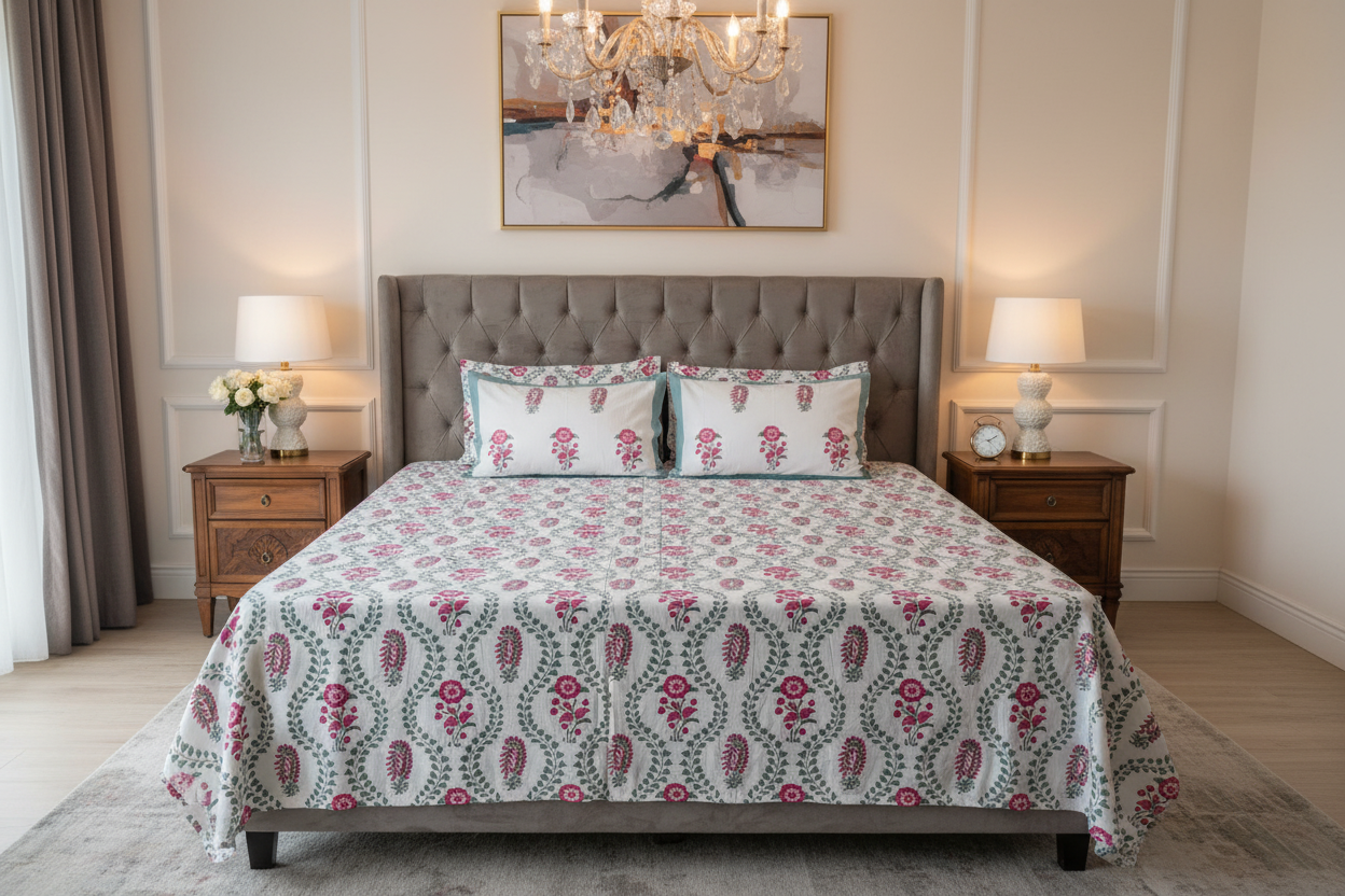Latika Pink Floral and Paisley Cotton Bedsheet
