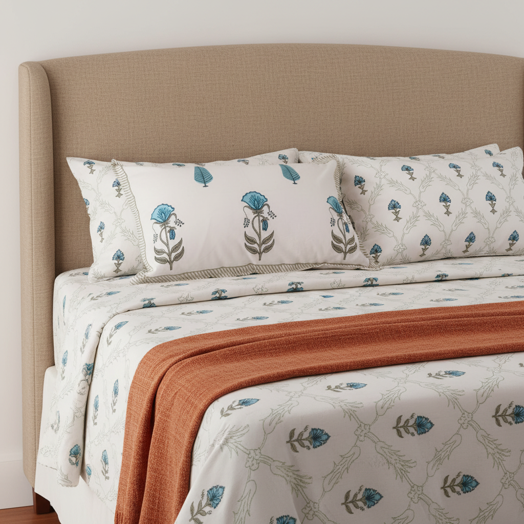 Pushpa Blue Cotton Bedsheet