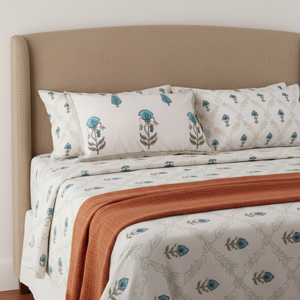 Pushpa Blue Cotton Bedsheet