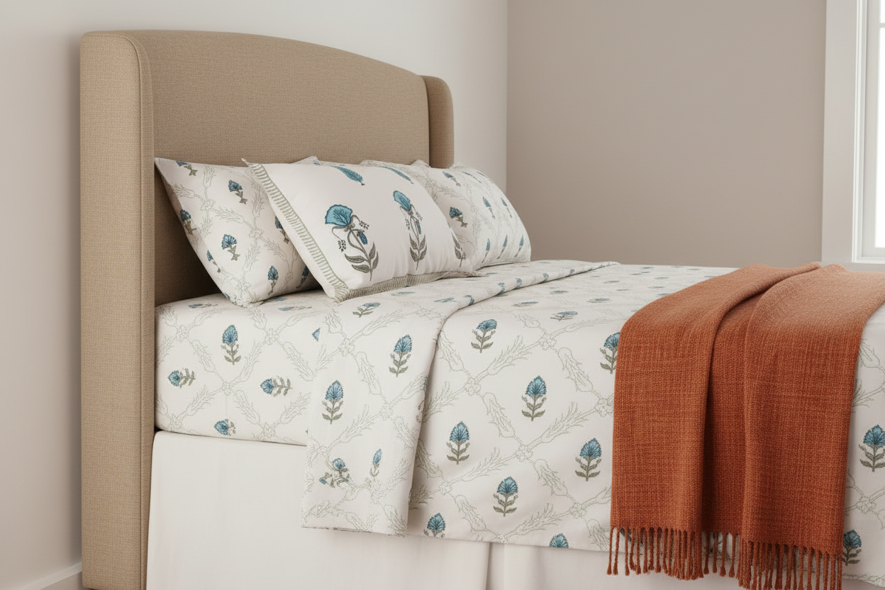 Pushpa Blue Cotton Bedsheet