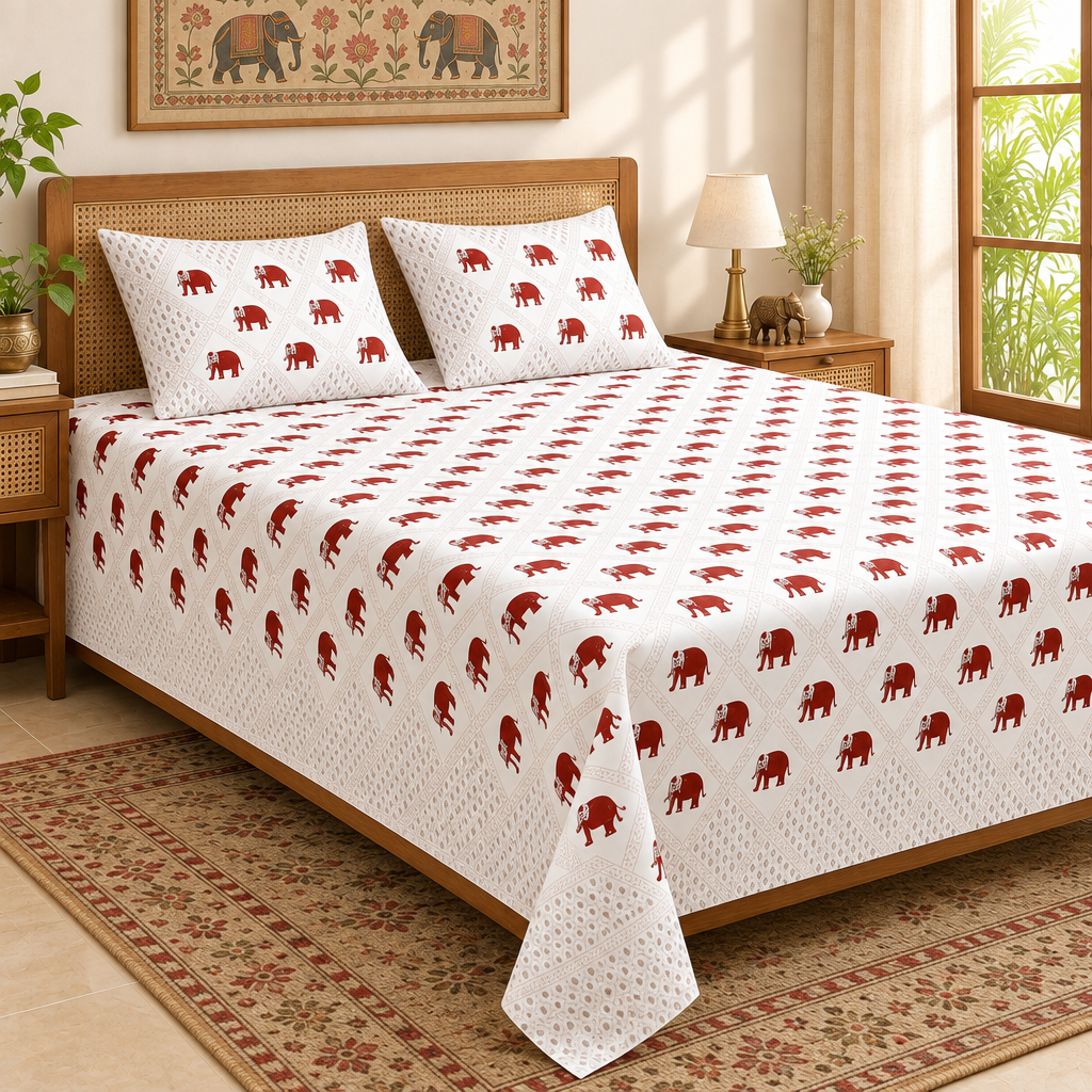 Chota Hathi Maroon cotton bedsheet, view 2