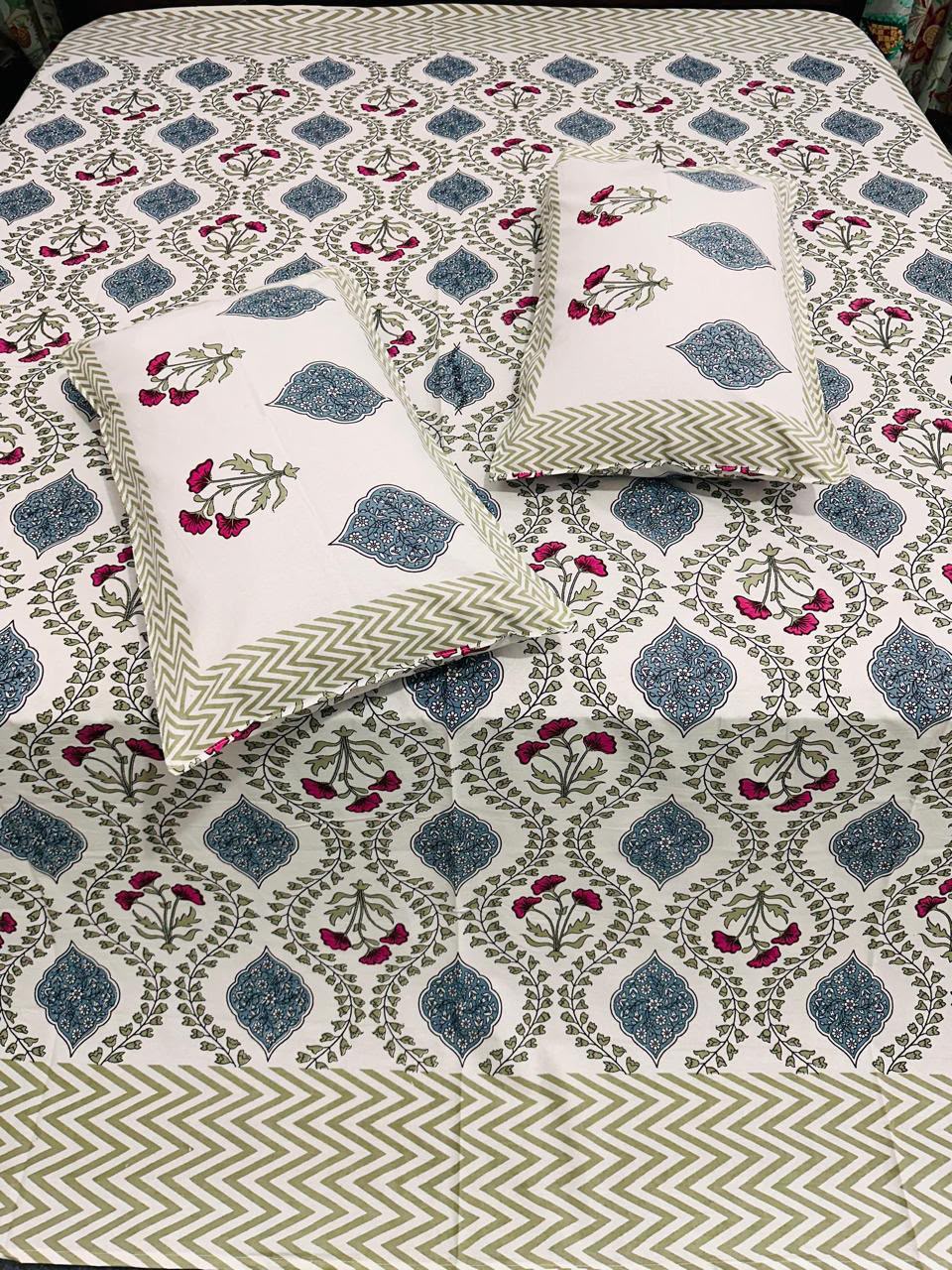 Megha - Dark blue and red |Everyday 100% cotton bedsheet |king size