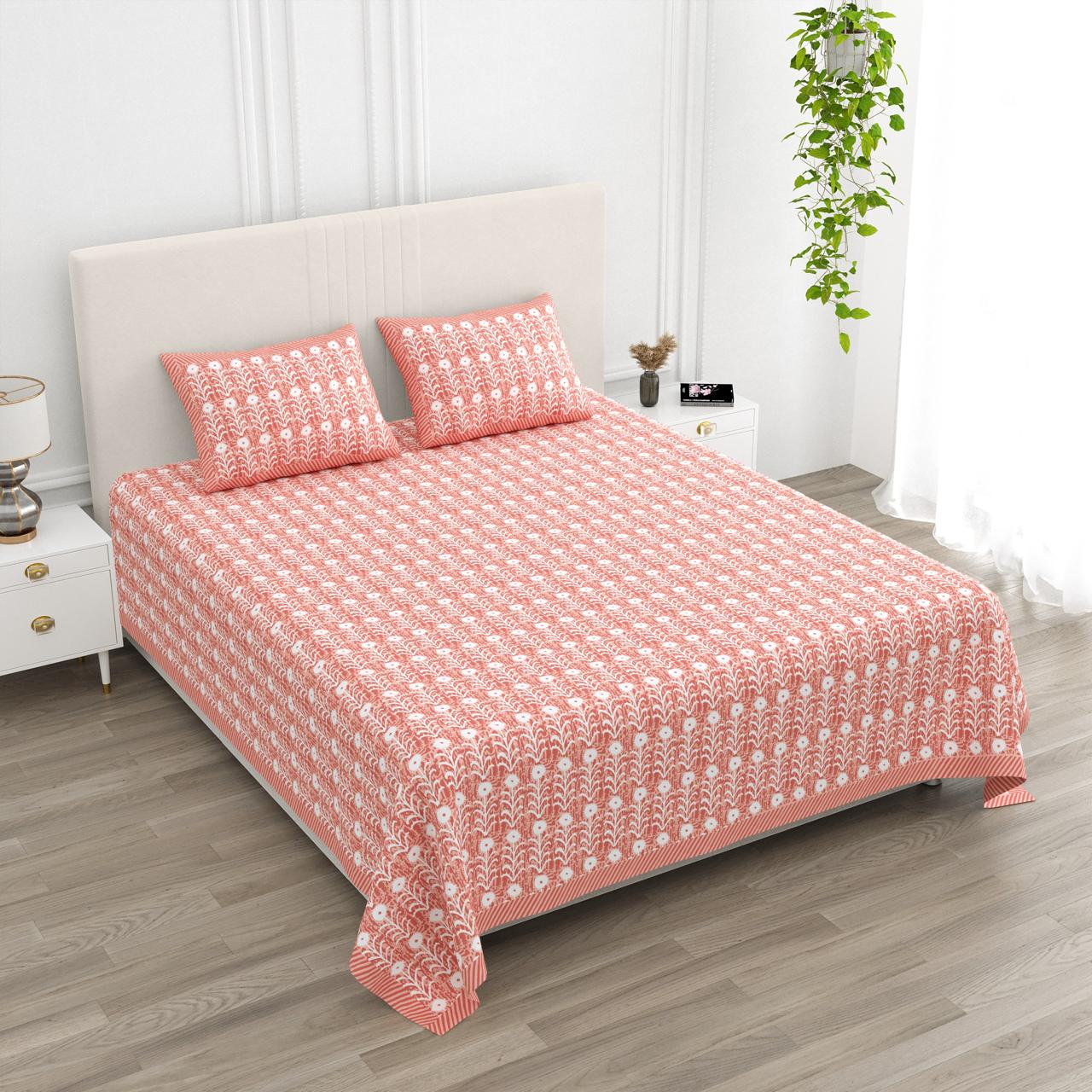Nutan - peach and white colour | Everyday 100%cotton bedsheet |Super king