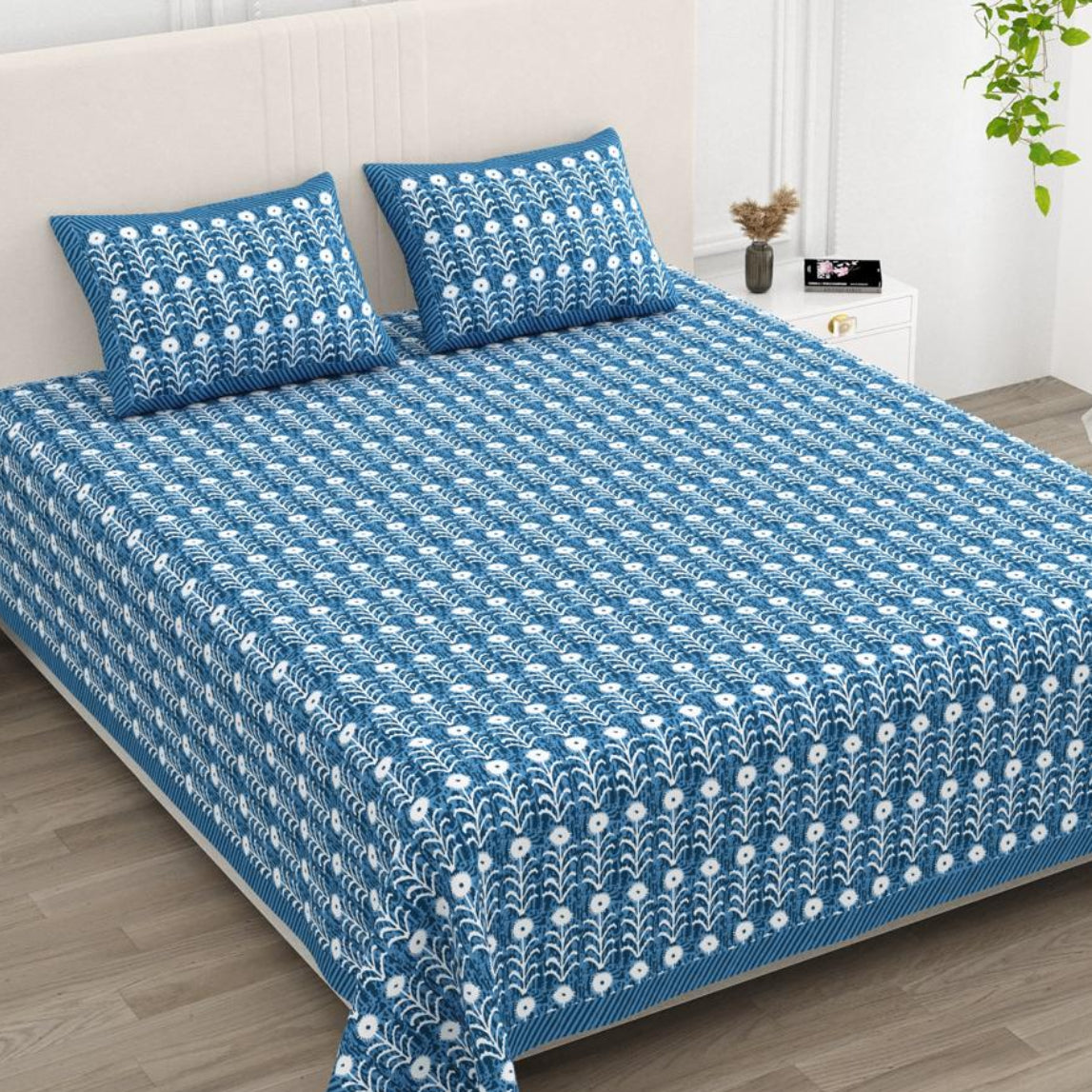 Nutan - Indigo blue and white | Everyday 100% cotton bedsheet |super king size