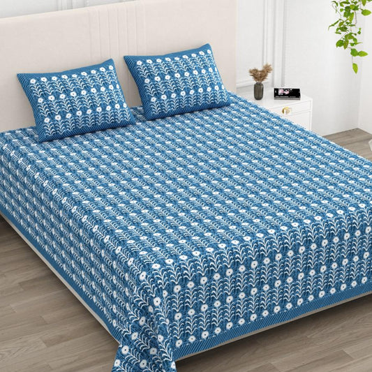 Nutan - Indigo blue and white | Everyday 100% cotton bedsheet |super king size