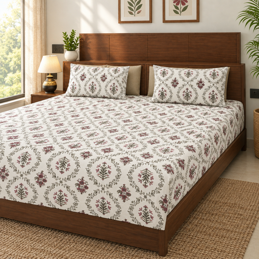 Bichona Red cotton bedsheet, view 2