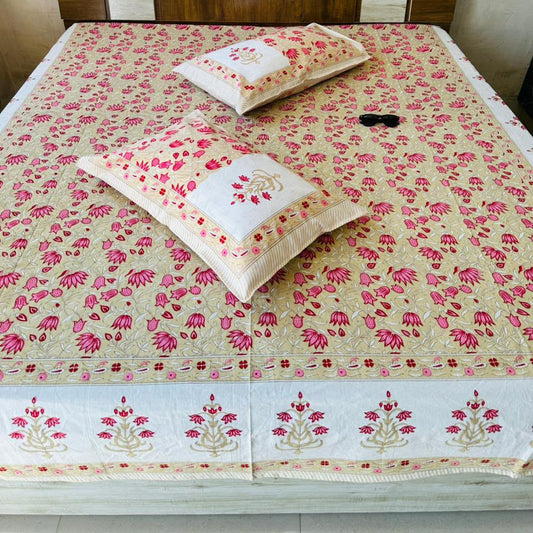 parag -cream and pink | Everyday 100%cotton bedsheet| king size