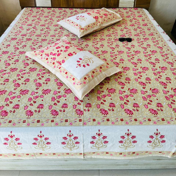 parag -cream and pink | Everyday 100%cotton bedsheet| king size