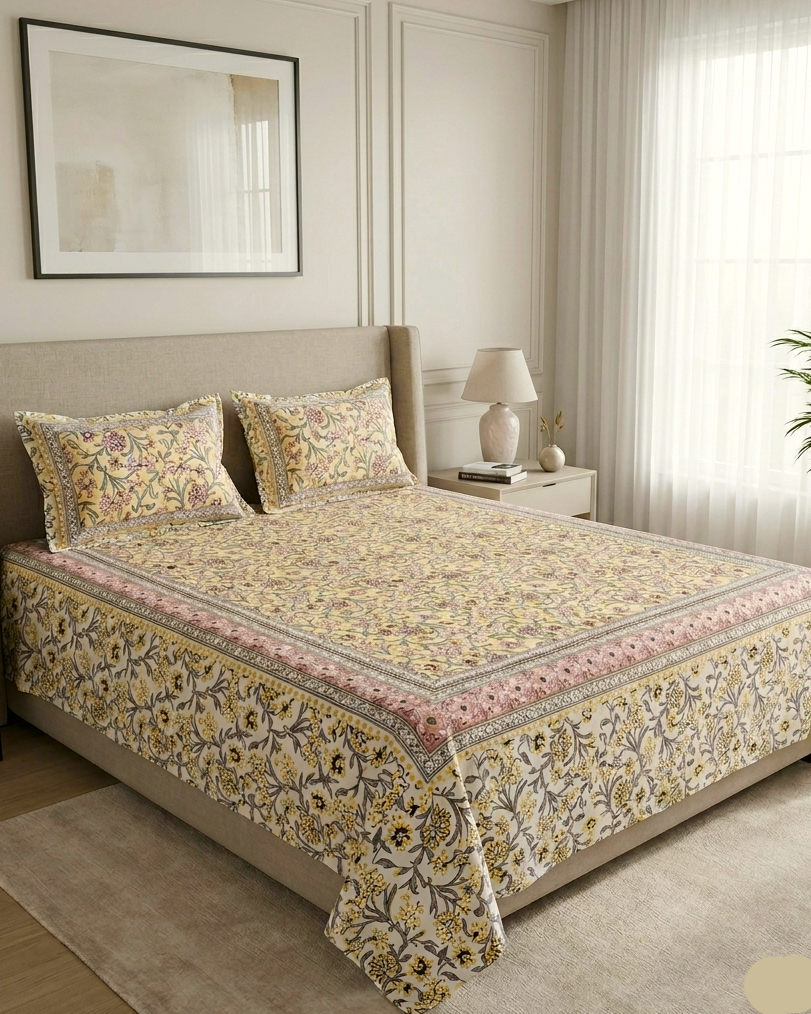 Phooljaal - Yellow with Floral Jaal