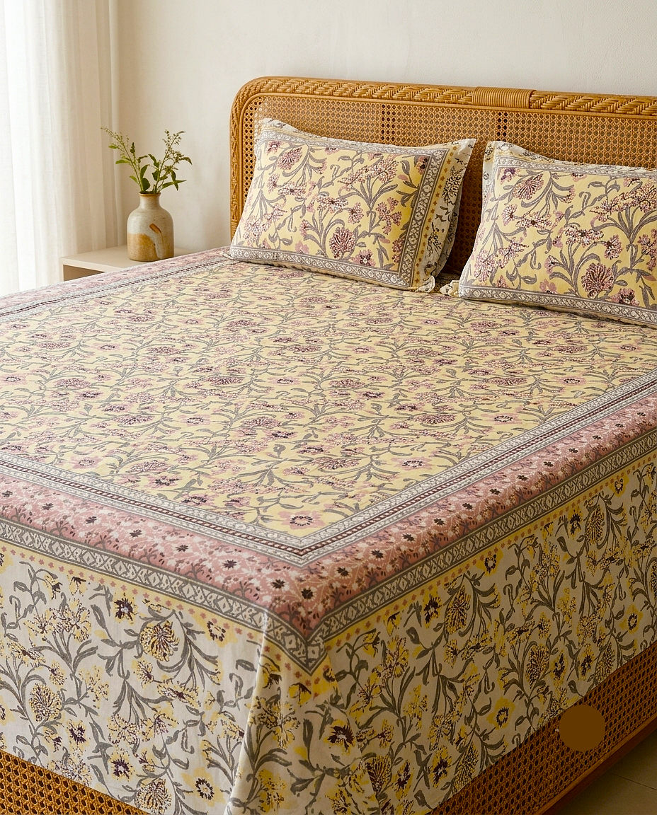 Phooljaal - Yellow with Floral Jaal
