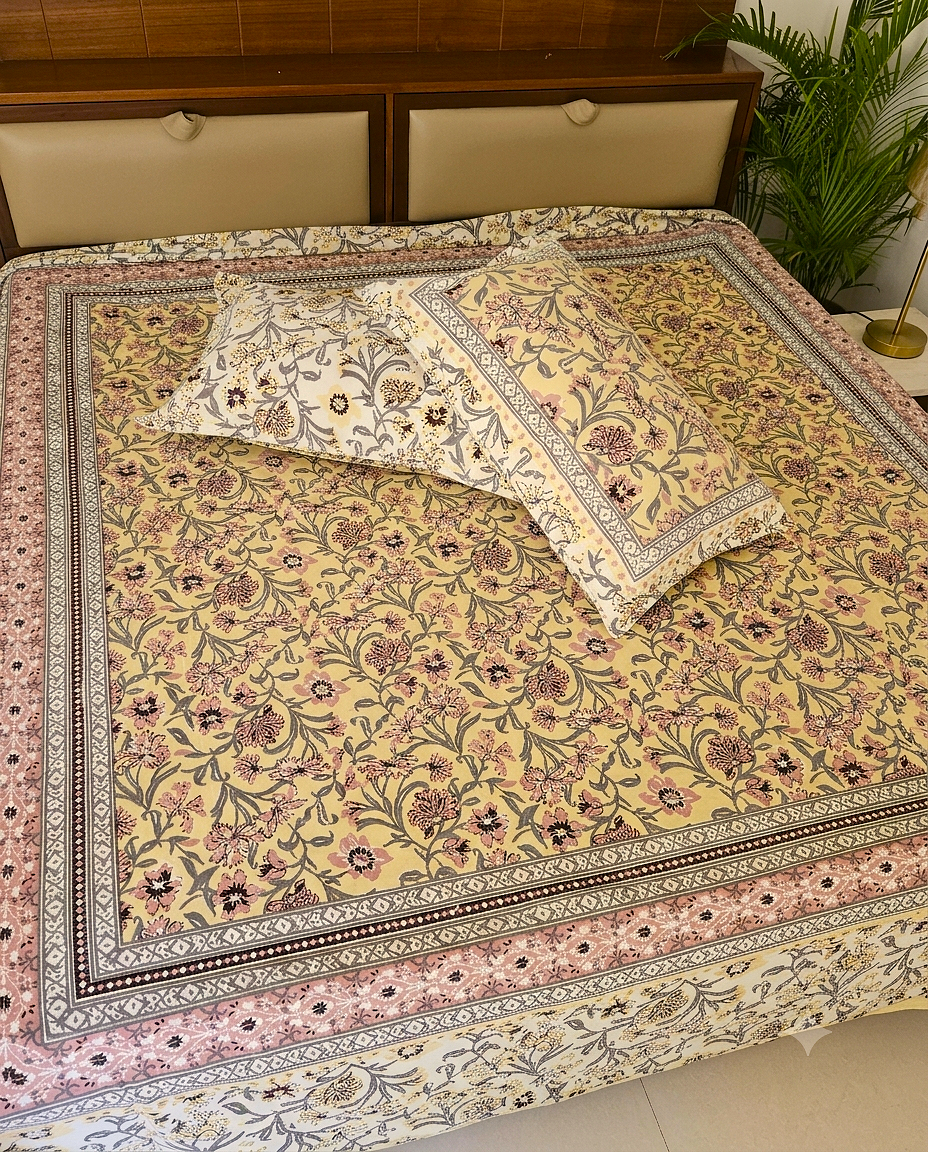 Phooljaal - Yellow with Floral Jaal