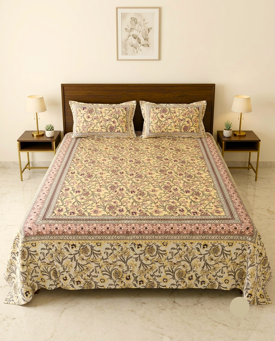 Phooljaal - Yellow with Floral Jaal